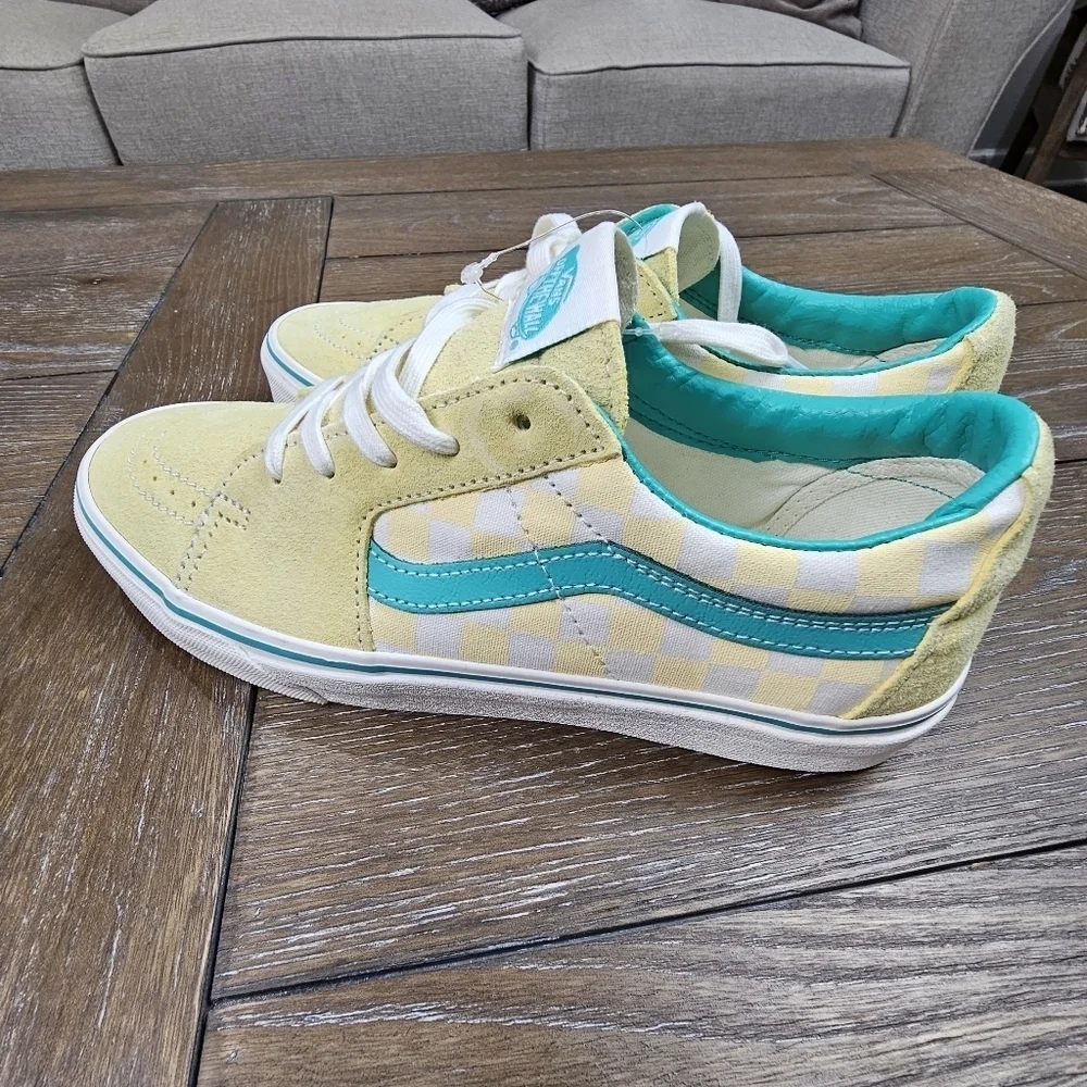 Vans Sk8-Low Checkerboard Banana Cream Sneakers, Men's Size 8.5, Women's 10